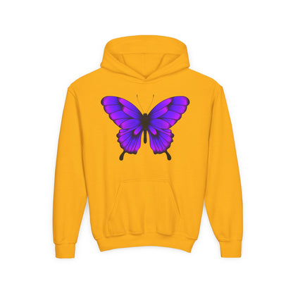 Youth Heavy Blend Hooded Sweatshirt - Tropical purple butterfly Printify