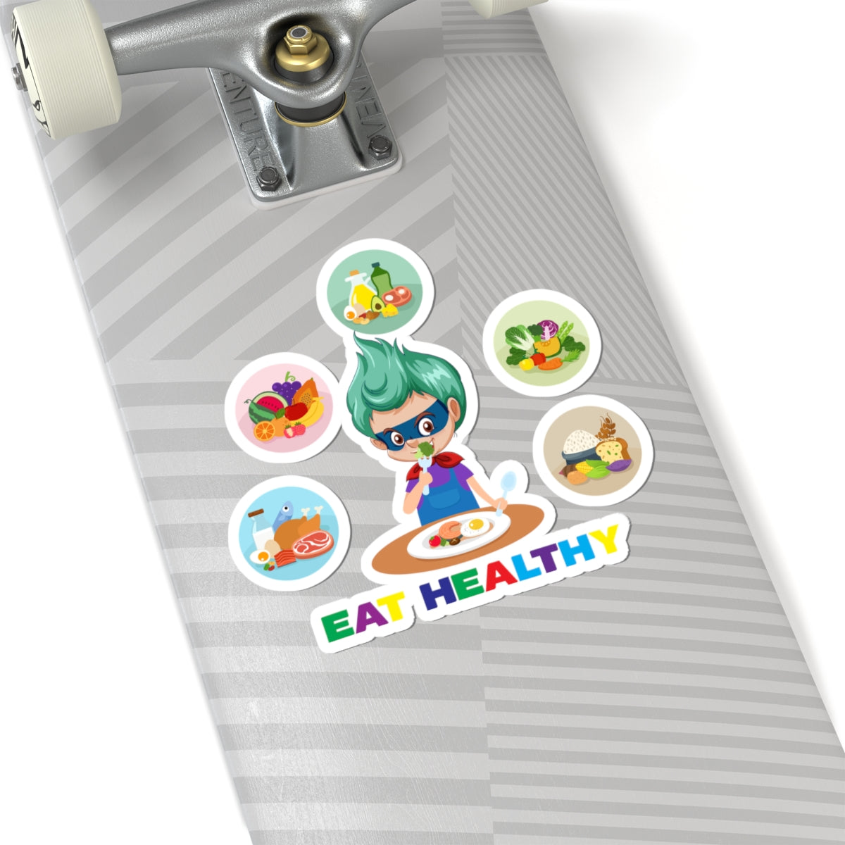 Kiss-Cut Stickers - Supper kiddo showing healthy food to eat - [[{"value":"Wonderwear Kid"}]]