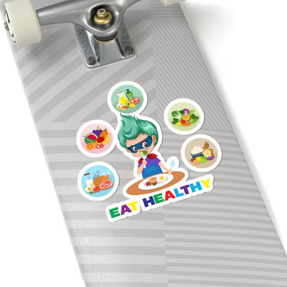 Kiss-Cut Stickers - Supper kiddo showing healthy food to eat - [[{"value":"Wonderwear Kid"}]]