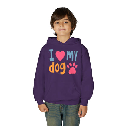 Youth Heavy Blend Hooded Sweatshirt - I love my dog Printify