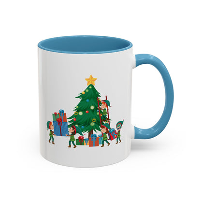 Accent Coffee Mug - Super kiddo putting gifts on christmas tree - [[{"value":"Wonderwear Kid"}]]