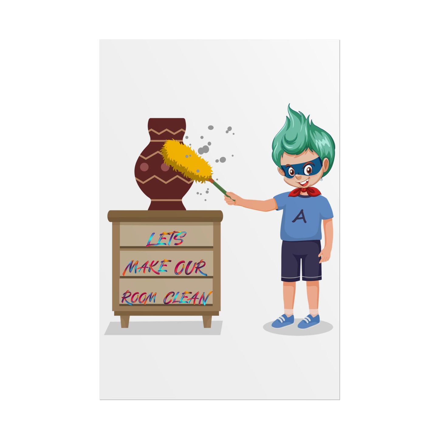 Rolled Posters - Super kiddo cleaning a vase - [[{"value":"Wonderwear Kid"}]]