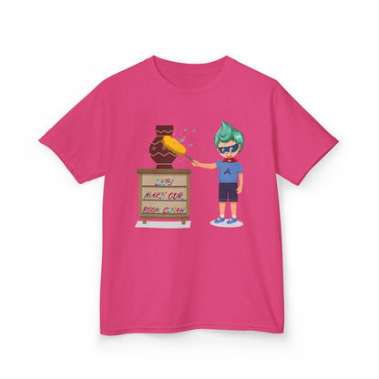 Kids Heavy Cotton™ Tee - Super kiddo cleaning a vase - [[{"value":"Wonderwear Kid"}]]