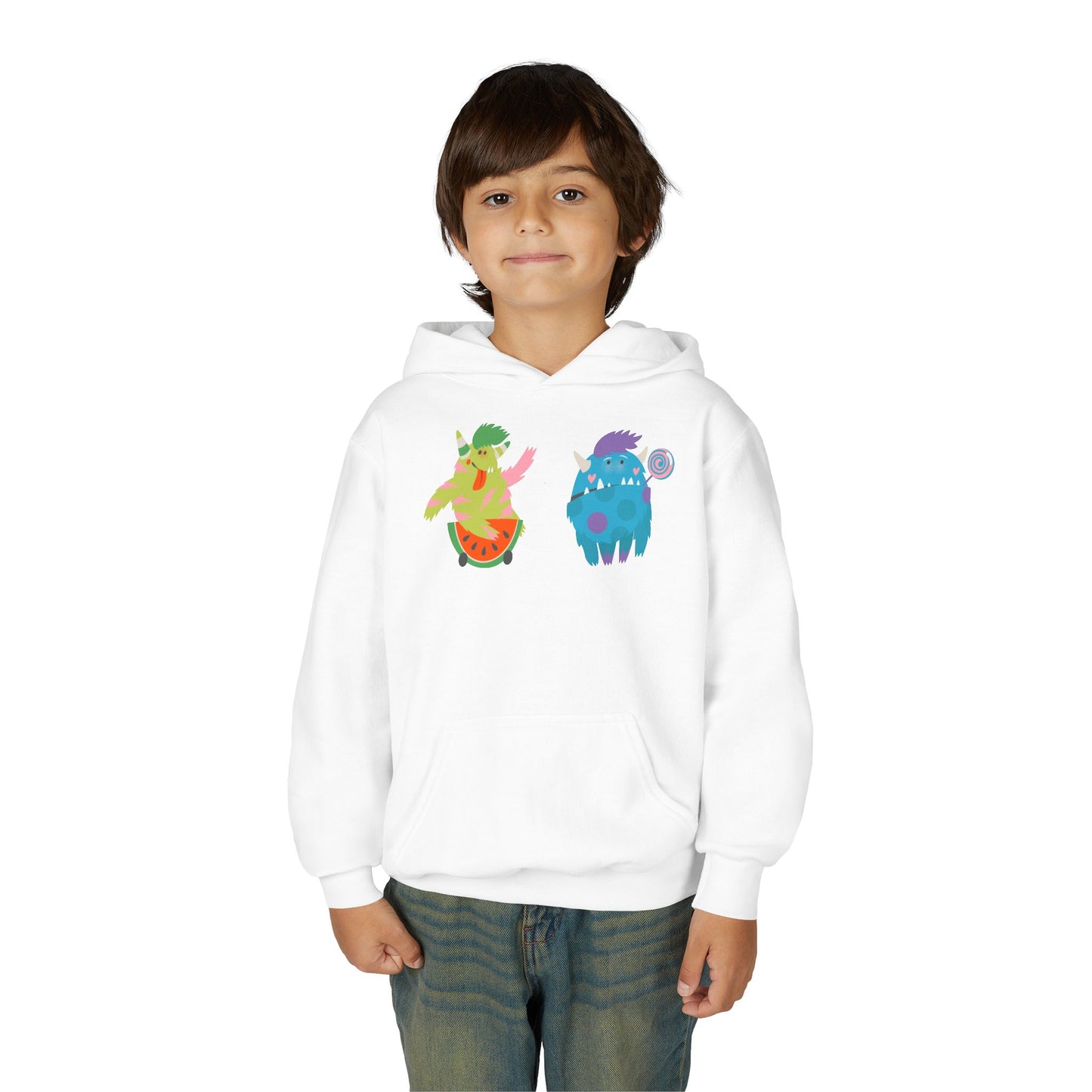 Youth Heavy Blend Hooded Sweatshirt - Funny Toothy monsters