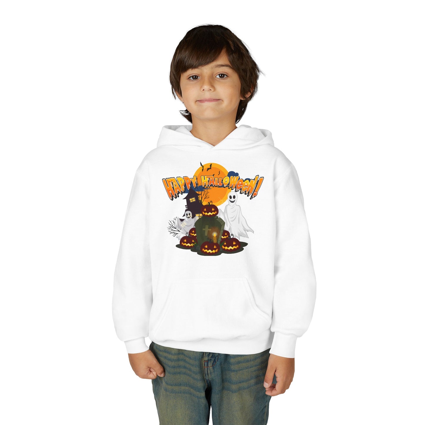 Youth Heavy Blend Hooded Sweatshirt - Happy holloween - cemetery