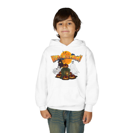 Youth Heavy Blend Hooded Sweatshirt - Happy holloween - cemetery
