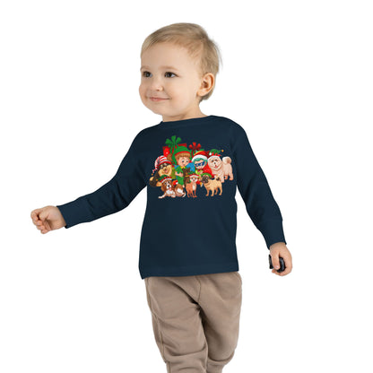 Toddler Long Sleeve Tee - Christmas with super kiddo pet friends without text - [[{"value":"Wonderwear Kid"}]]