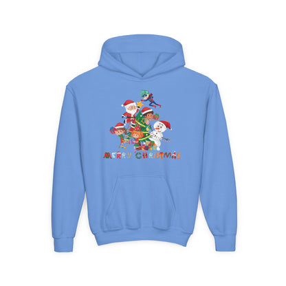 Youth Heavy Blend Hooded Sweatshirt - Super kiddo making christmas tree with text - [[{"value":"Wonderwear Kid"}]]