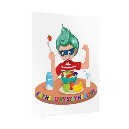 Rolled Posters - super kiddo eating healthy food - [[{"value":"Wonderwear Kid"}]]