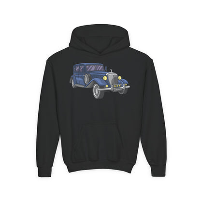 Youth Heavy Blend Hooded Sweatshirt -  vintage retro car Printify