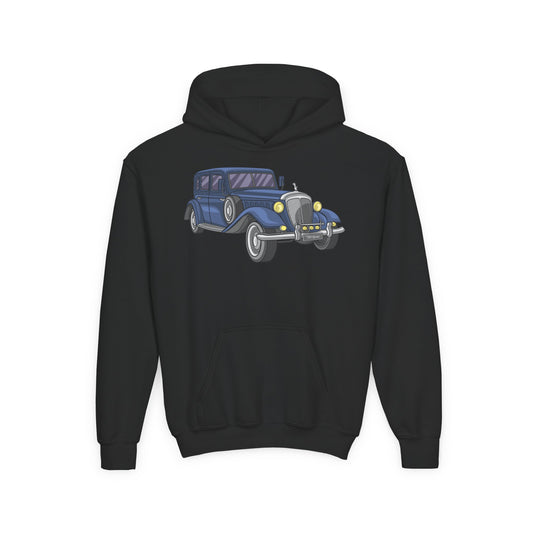 Youth Heavy Blend Hooded Sweatshirt -  vintage retro car Printify