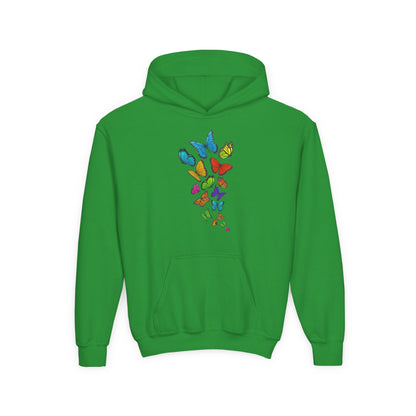 Youth Heavy Blend Hooded Sweatshirt - Group of colorful butterflies Printify