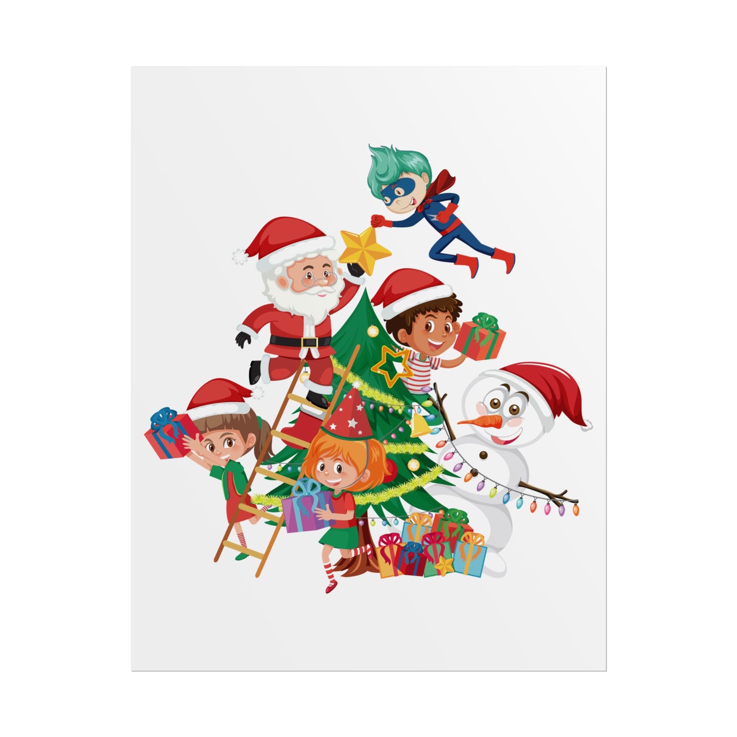 Rolled Posters - Super kiddo making christmas tree - [[{"value":"Wonderwear Kid"}]]