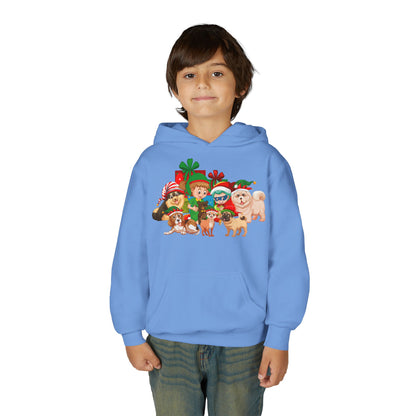 Youth Heavy Blend Hooded Sweatshirt - Christmas with super kiddo pet friends without text - [[{"value":"Wonderwear Kid"}]]