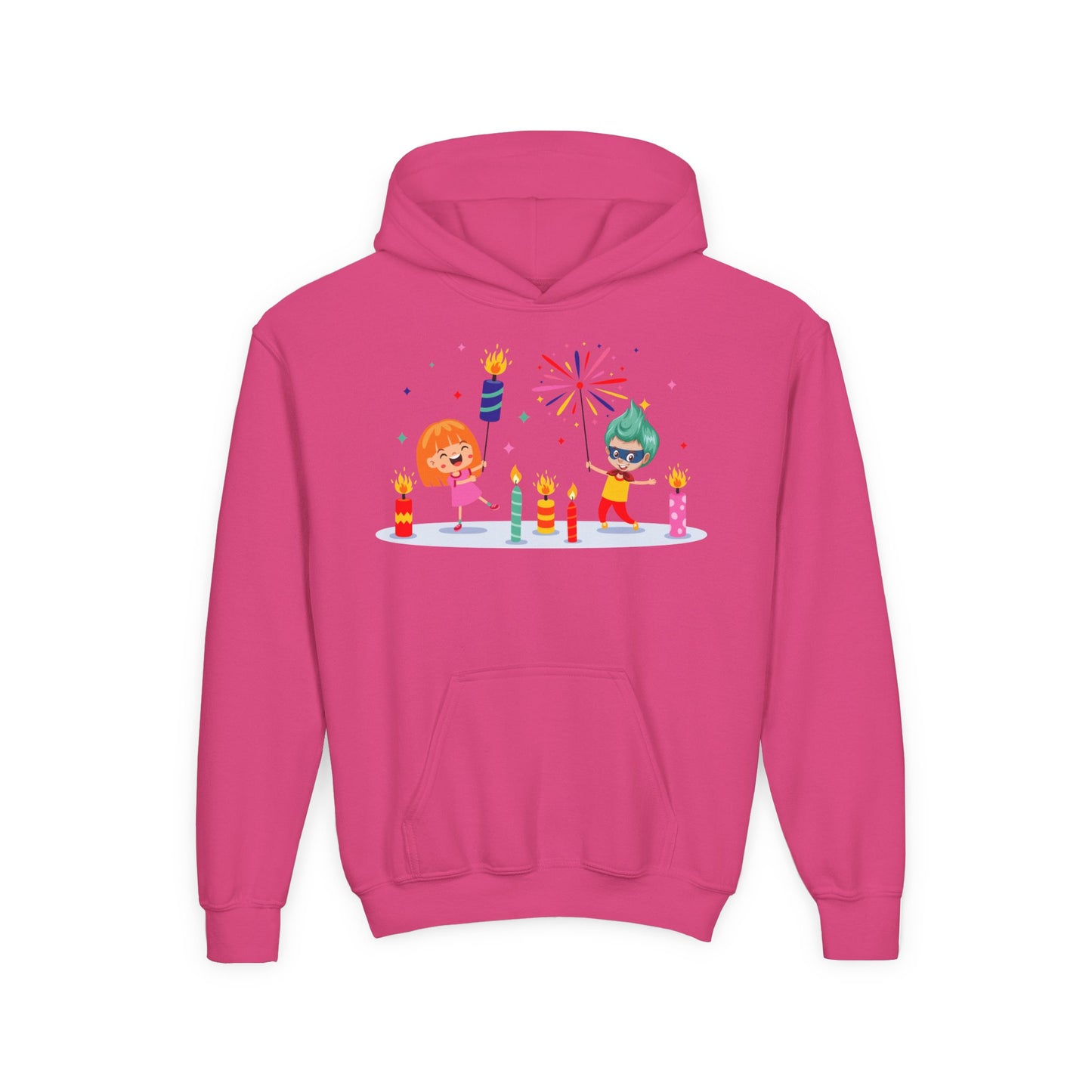 Youth Heavy Blend Hooded Sweatshirt - Super kiddo lighting fireworks