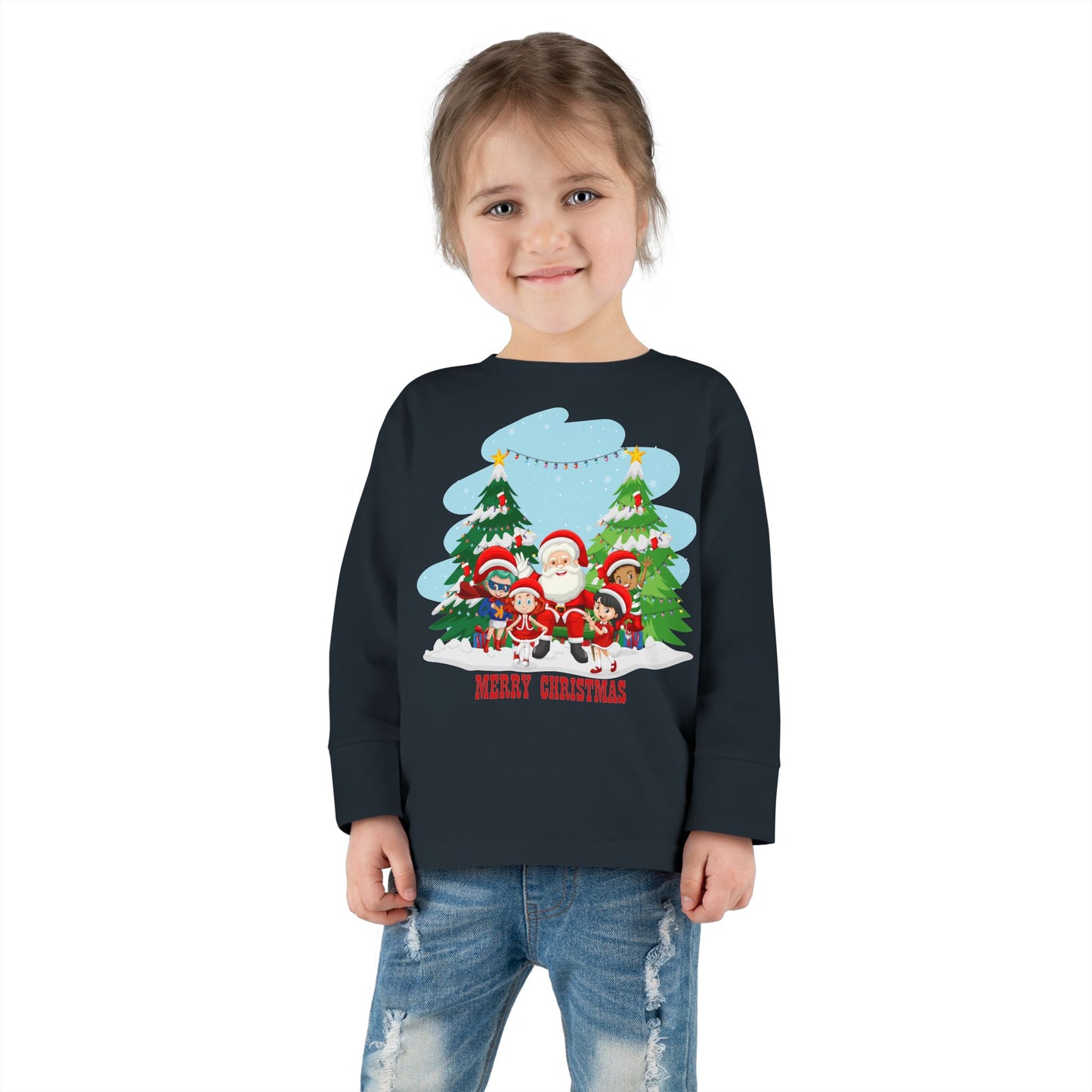 Toddler Long Sleeve Tee - Super kiddo with santa claus Merry christmas - [[{"value":"Wonderwear Kid"}]]