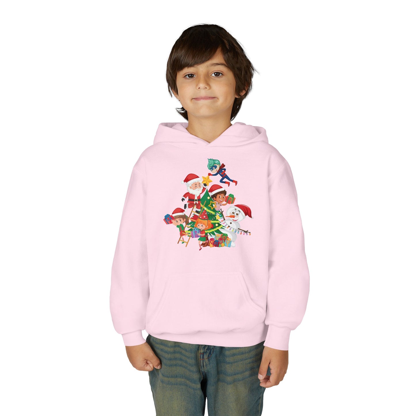 Youth Heavy Blend Hooded Sweatshirt - Super kiddo making christmas tree