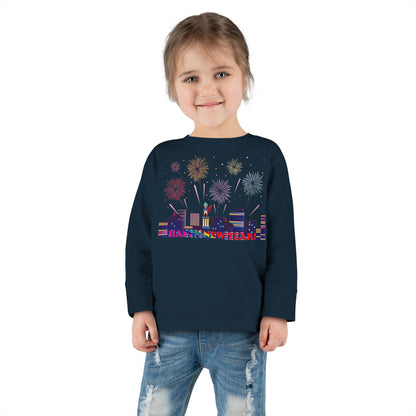 Toddler Long Sleeve Tee - Super kiddo with fireworks with text - [[{"value":"Wonderwear Kid"}]]