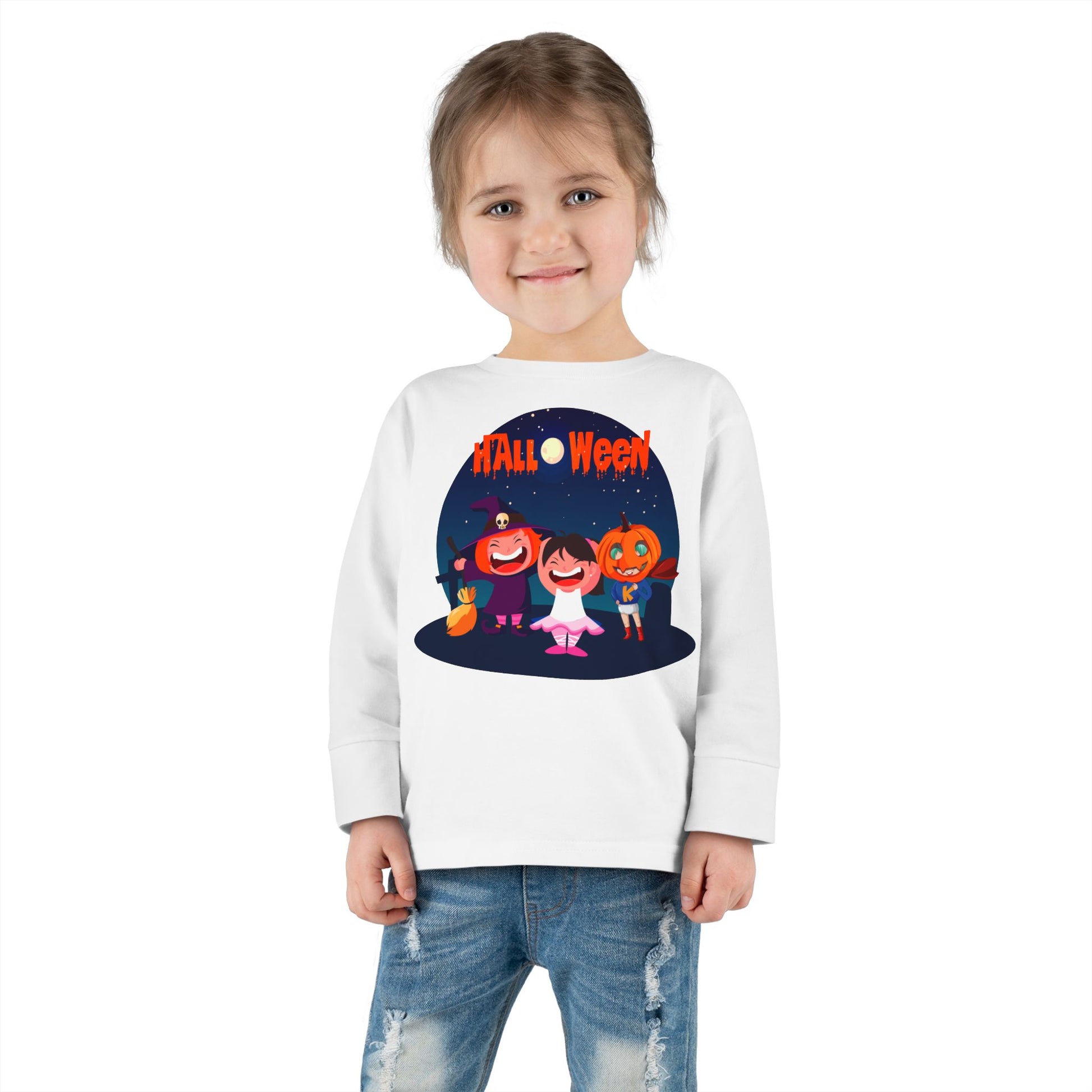 Toddler Long Sleeve Tee - Super kiddo wearing pumpkin - [[{"value":"Wonderwear Kid"}]]