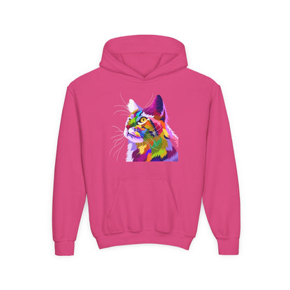 Youth hoodie with adorable cat design Printify