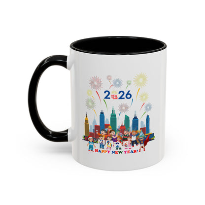 Accent Coffee Mug - Happy new year with fireworks - [[{"value":"Wonderwear Kid"}]]