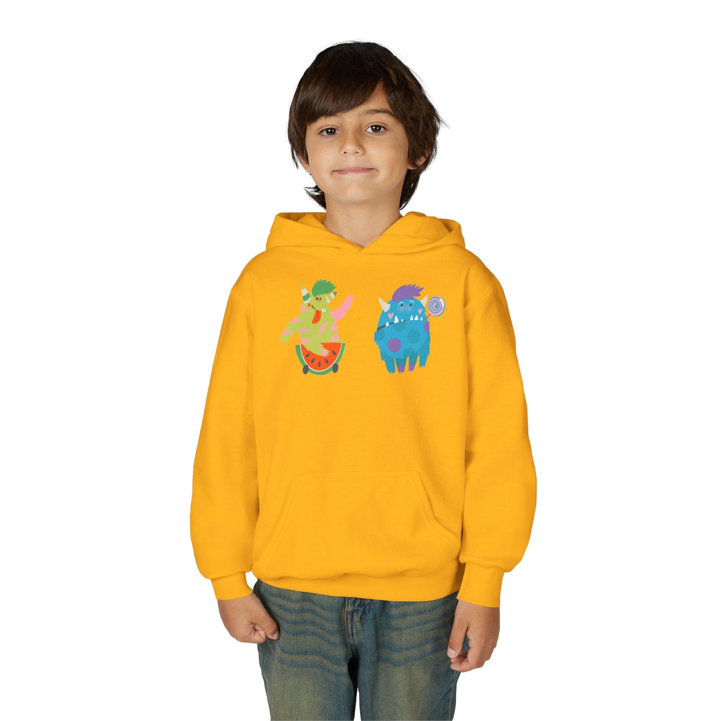 Youth Heavy Blend Hooded Sweatshirt - Funny Toothy monsters