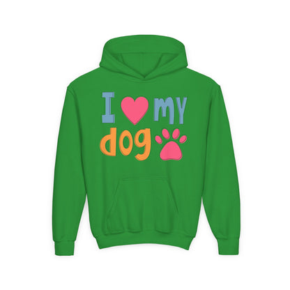 Youth Heavy Blend Hooded Sweatshirt - I love my dog Printify