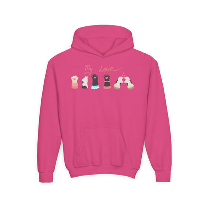Youth Heavy Blend Hooded Sweatshirt - Paw My love Printify