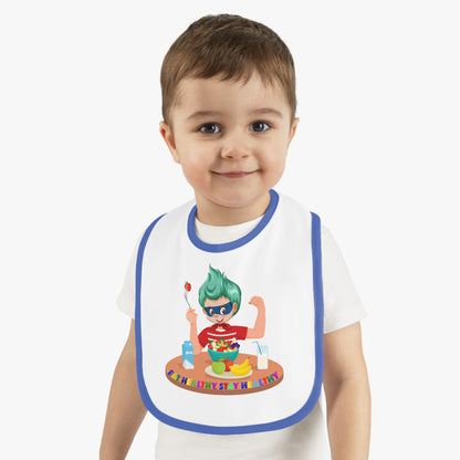 Baby Bib - super kiddo eating healthy food - [[{"value":"Wonderwear Kid"}]]