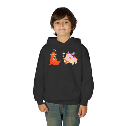 Youth Heavy Blend Hooded Sweatshirt -  Orange monsters Printify