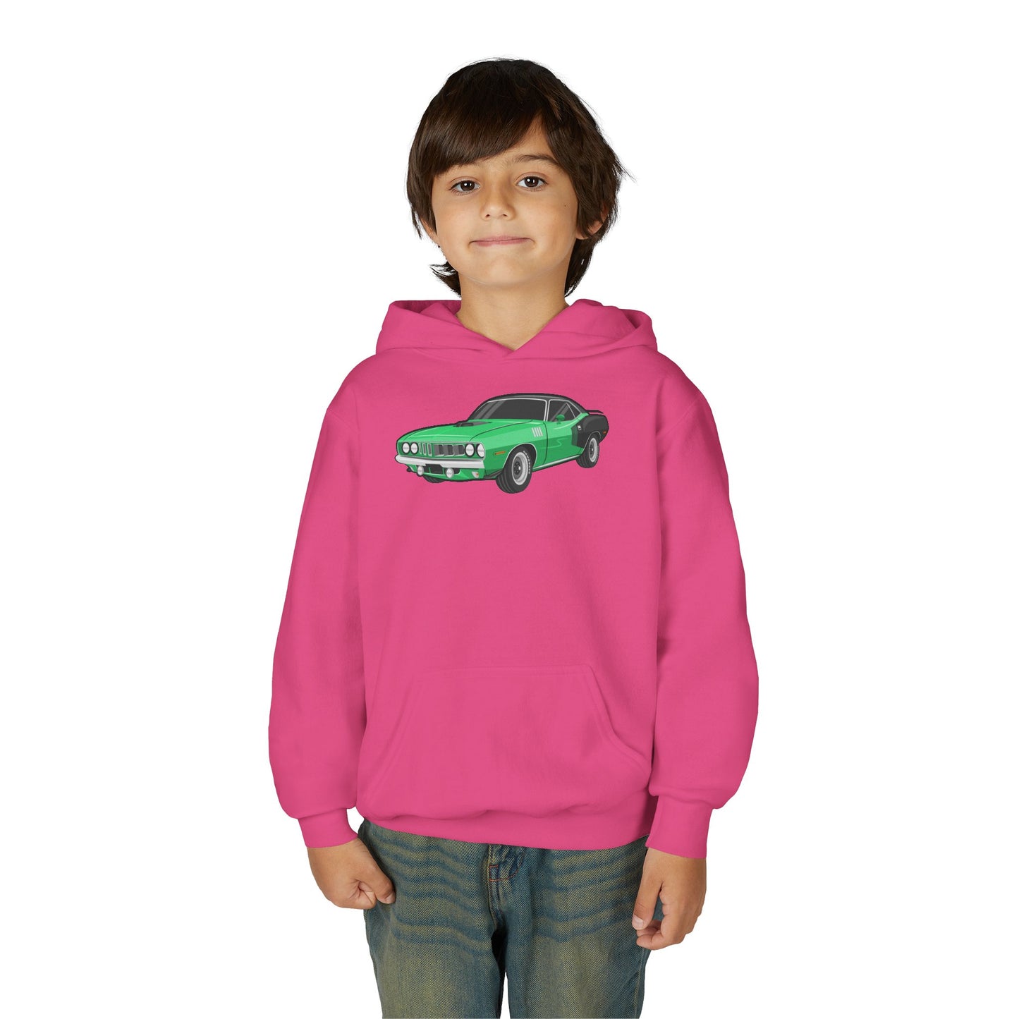 Youth Heavy Blend Hooded Sweatshirt - Vintage green car