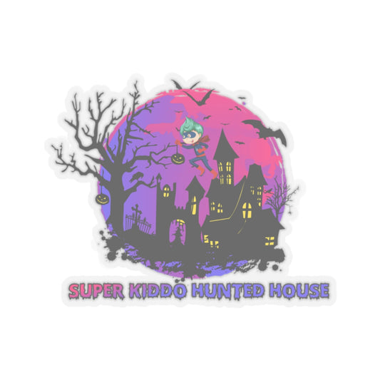 Kiss-Cut Stickers - Super kiddo flying on hunted house - [[{"value":"Wonderwear Kid"}]]