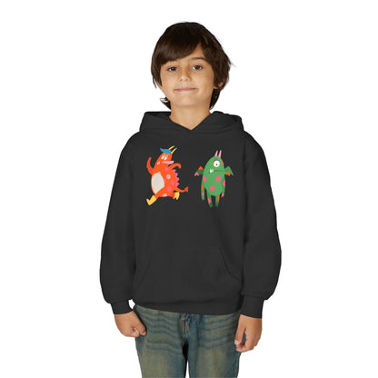 Youth Heavy Blend Hooded Sweatshirt - Monsters in action Printify