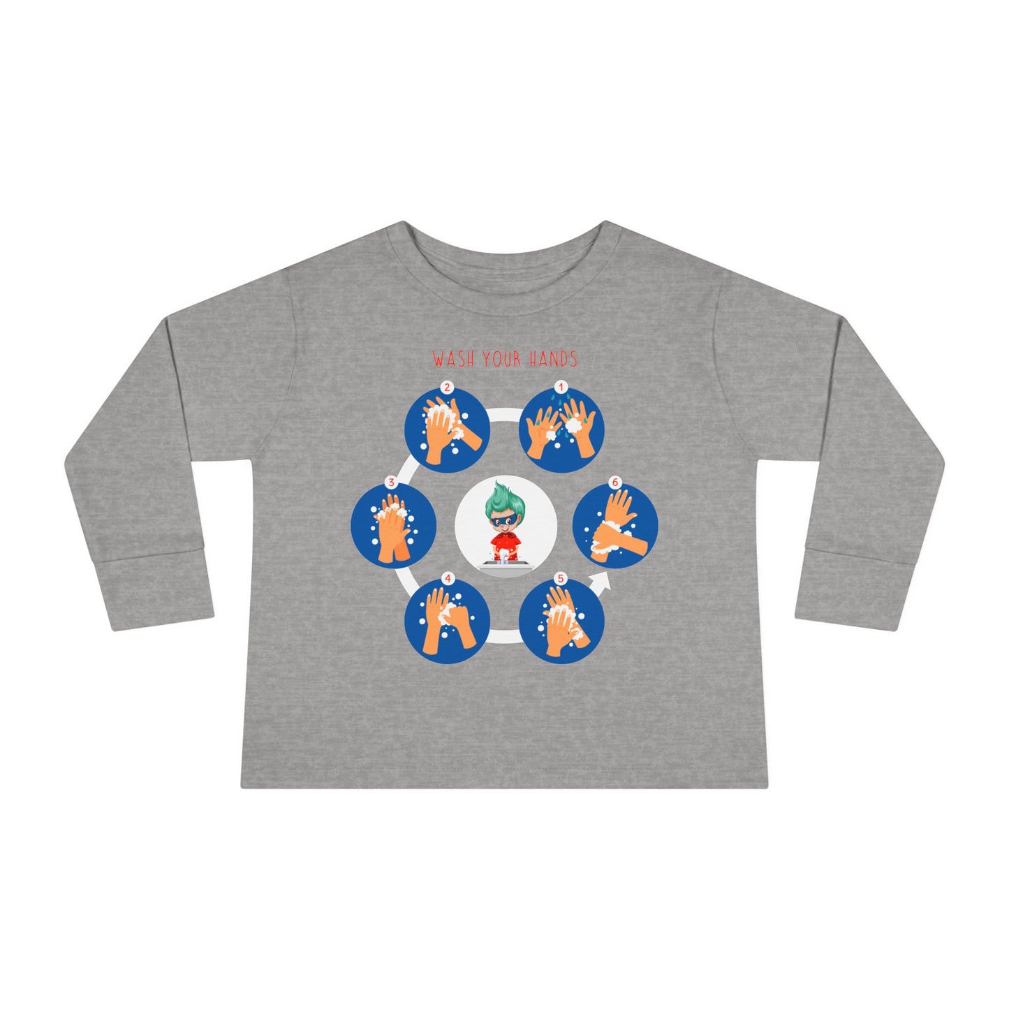 Toddler Long Sleeve Tee - Super kiddo teaching how to wash hands - [[{"value":"Wonderwear Kid"}]]