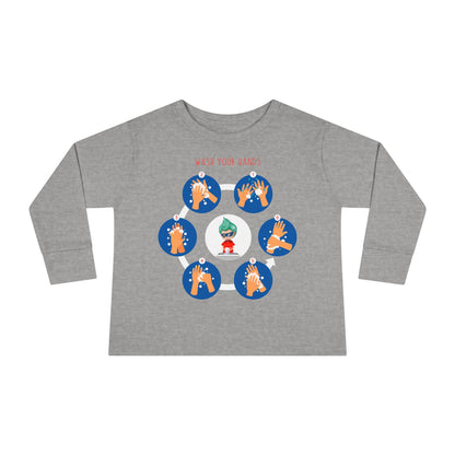 Toddler Long Sleeve Tee - Super kiddo teaching how to wash hands - [[{"value":"Wonderwear Kid"}]]
