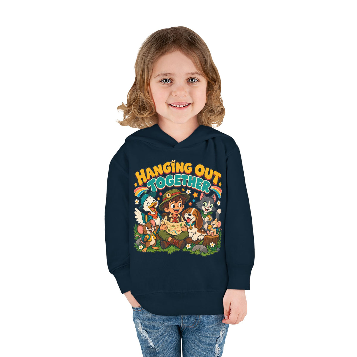 Toddler Hoodie — Retro Friends Hanging Out Together
