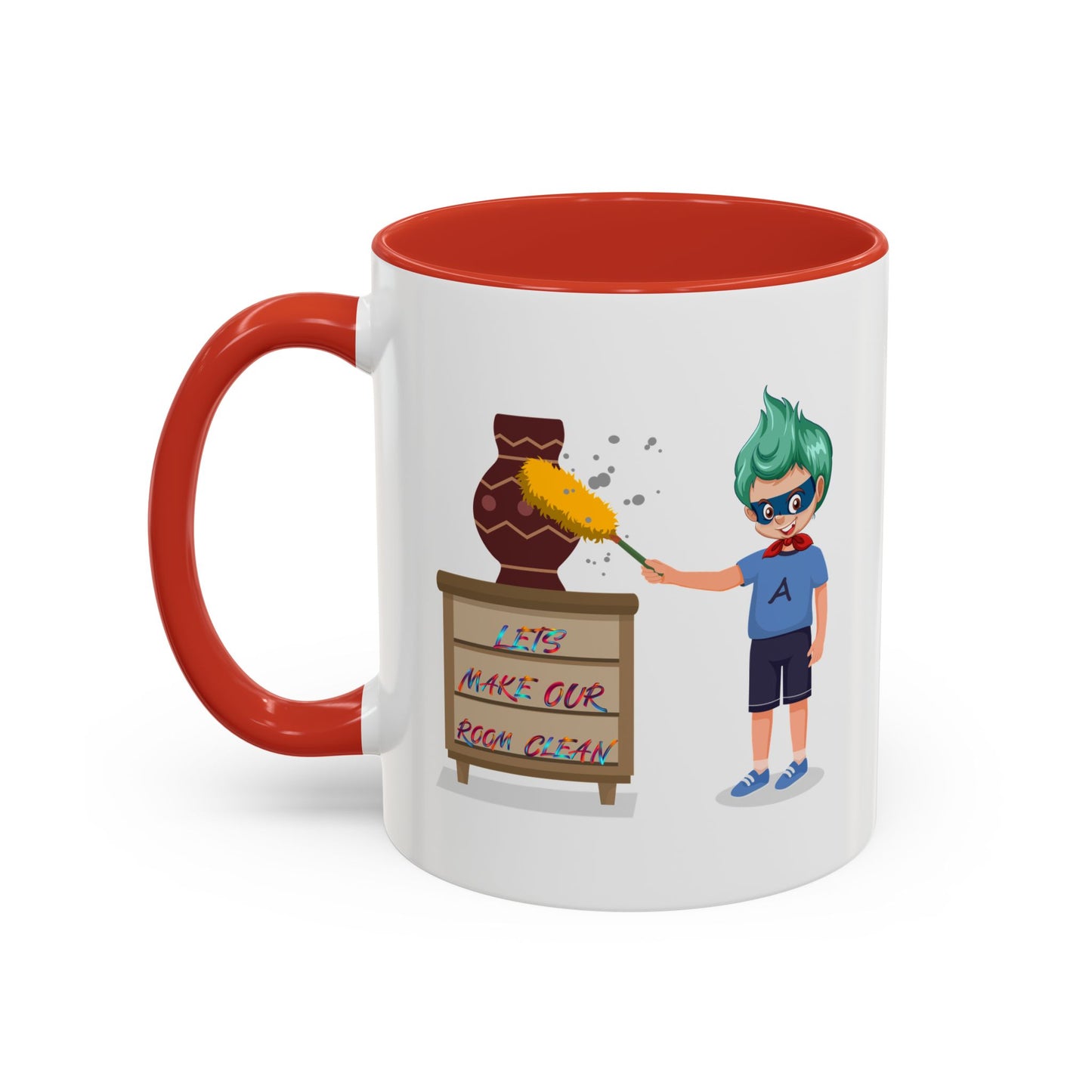 Accent Coffee Mug - Super kiddo cleaning a vase