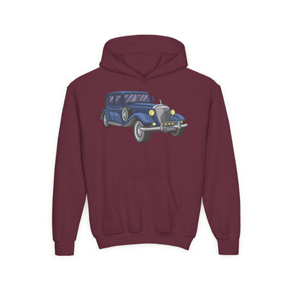Youth Heavy Blend Hooded Sweatshirt -  vintage retro car Printify
