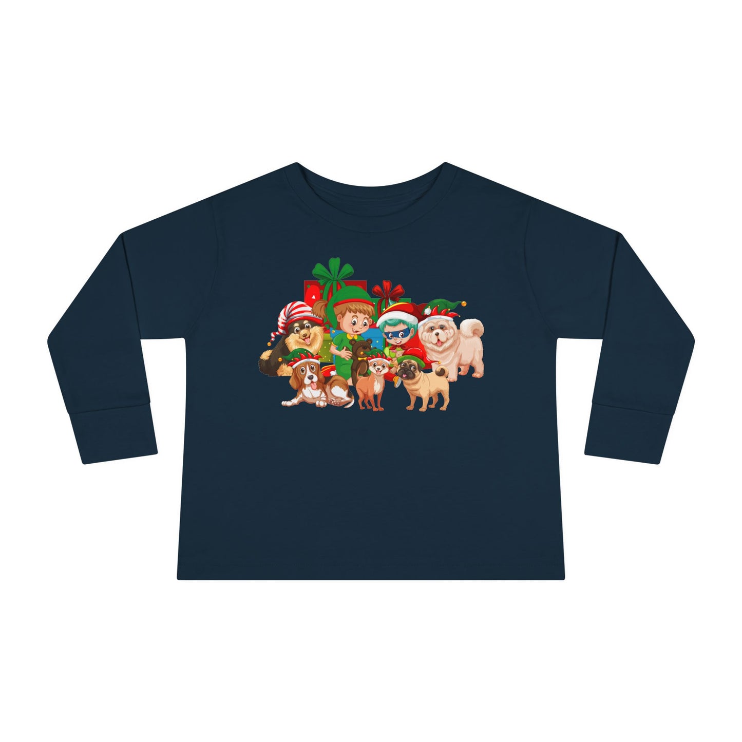Toddler Long Sleeve Tee - Christmas with super kiddo pet friends without text - [[{"value":"Wonderwear Kid"}]]