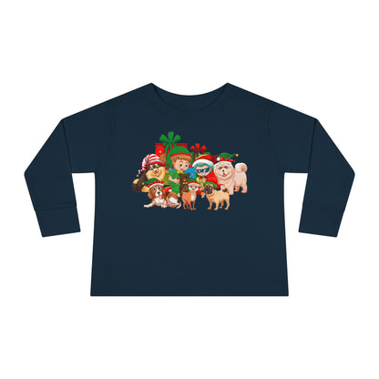 Toddler Long Sleeve Tee - Christmas with super kiddo pet friends without text - [[{"value":"Wonderwear Kid"}]]