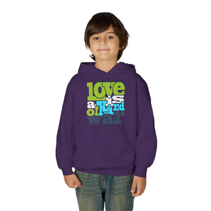 Youth Heavy Blend Hooded Sweatshirt - Love is Kind of War Printify