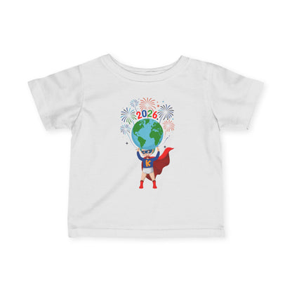 Infant Fine Jersey Tee - Super kiddo holding globe - [[{"value":"Wonderwear Kid"}]]