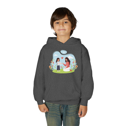 Youth Heavy Blend Hooded Sweatshirt -  Mother and daughter love Printify