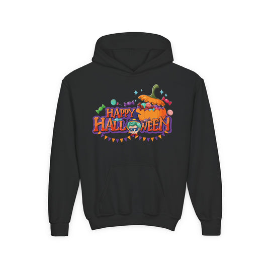 Youth Heavy Blend Hooded Sweatshirt - Happy halloween banner Printify