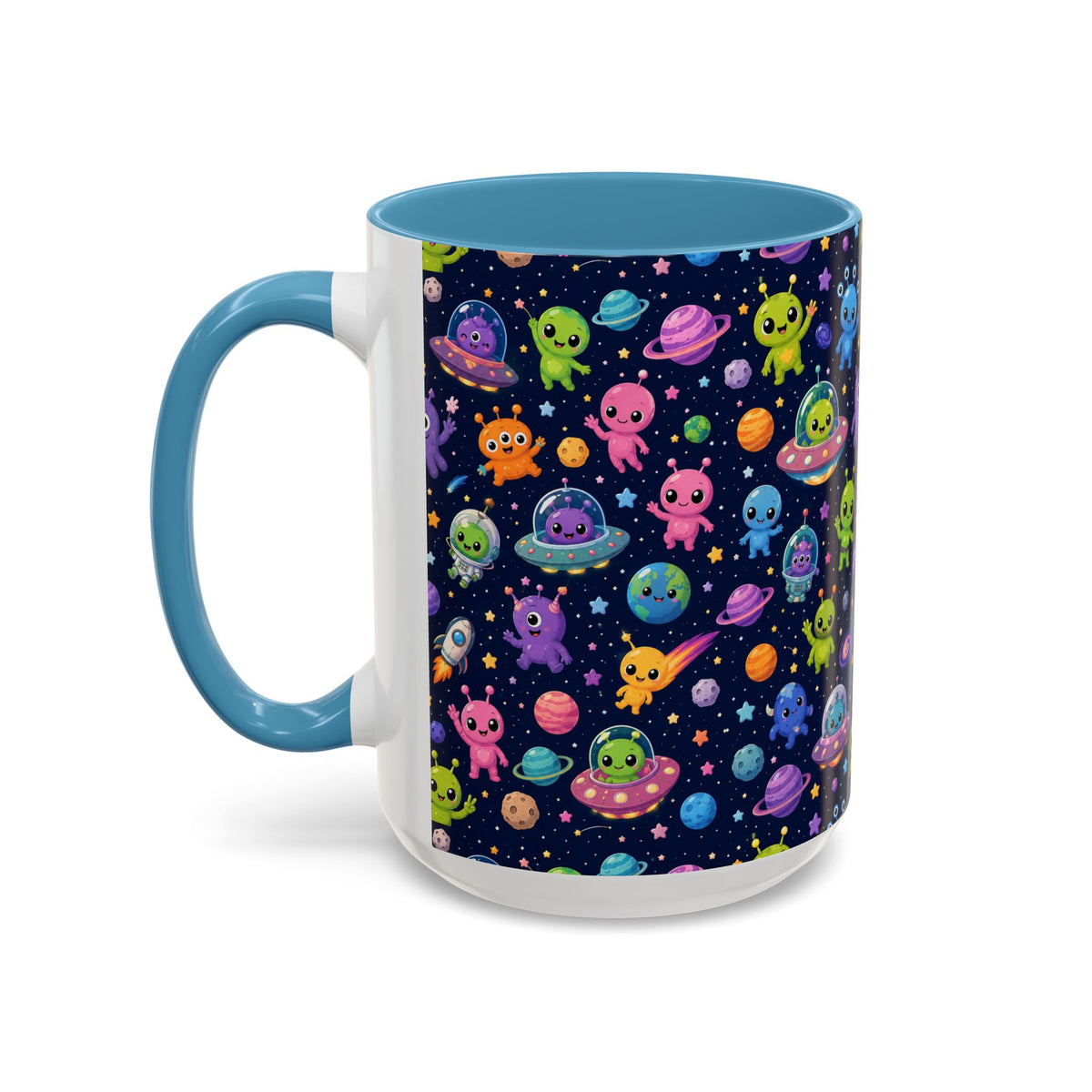 Accent Coffee Mug  (11/15 oz) - Cheerful Cartoon Alien Space