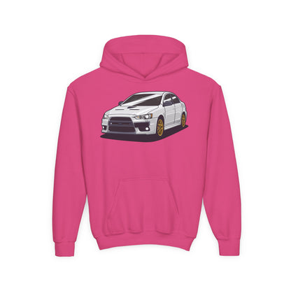 Youth Heavy Blend Hooded Sweatshirt - White car Printify