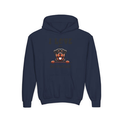 Youth Heavy Blend Hooded Sweatshirt - I love my Rottweiler Printify