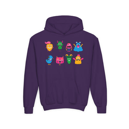 Youth Heavy Blend Hooded Sweatshirt - Set of monsters Printify