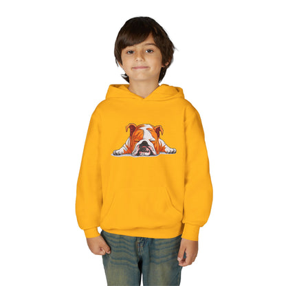 Youth Heavy Blend Hooded Sweatshirt -  Sleeping english bulldog Printify