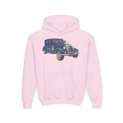 Youth Heavy Blend Hooded Sweatshirt -  vintage retro car Printify